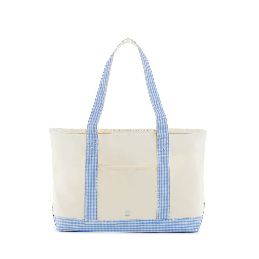 Medium Tote - Coated Canvas Gingham Sky Trim