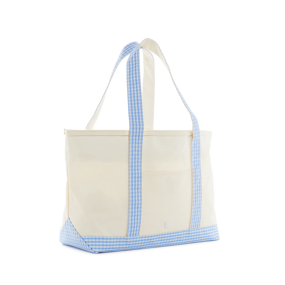 Medium Tote - Coated Canvas Gingham Sky Trim