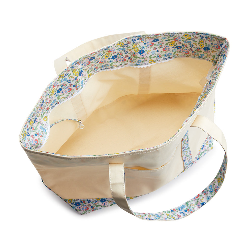 Maxi Tote - Coated Canvas Large Natural With Posies Trim