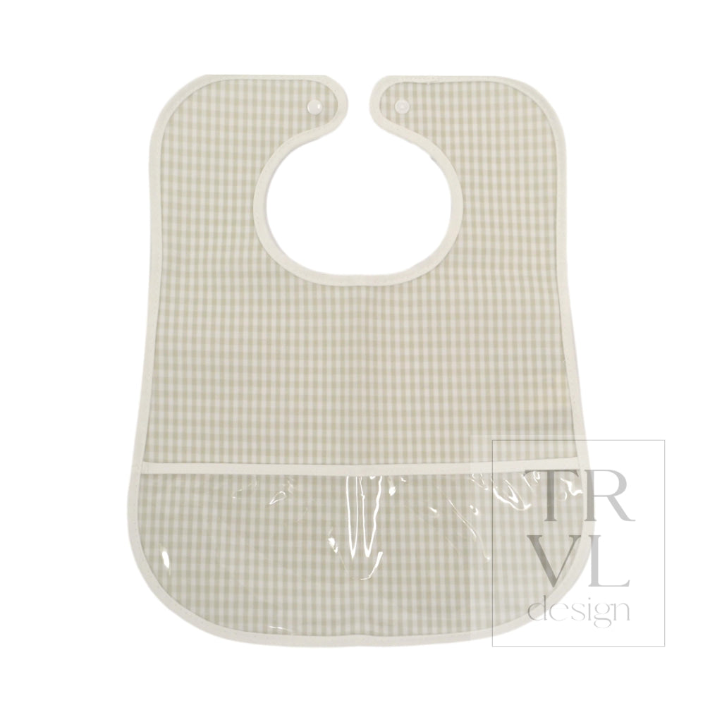 CLEAN UP BIB - GINGHAM PEARL GREY *2 PC PRE-PACK - Bibs