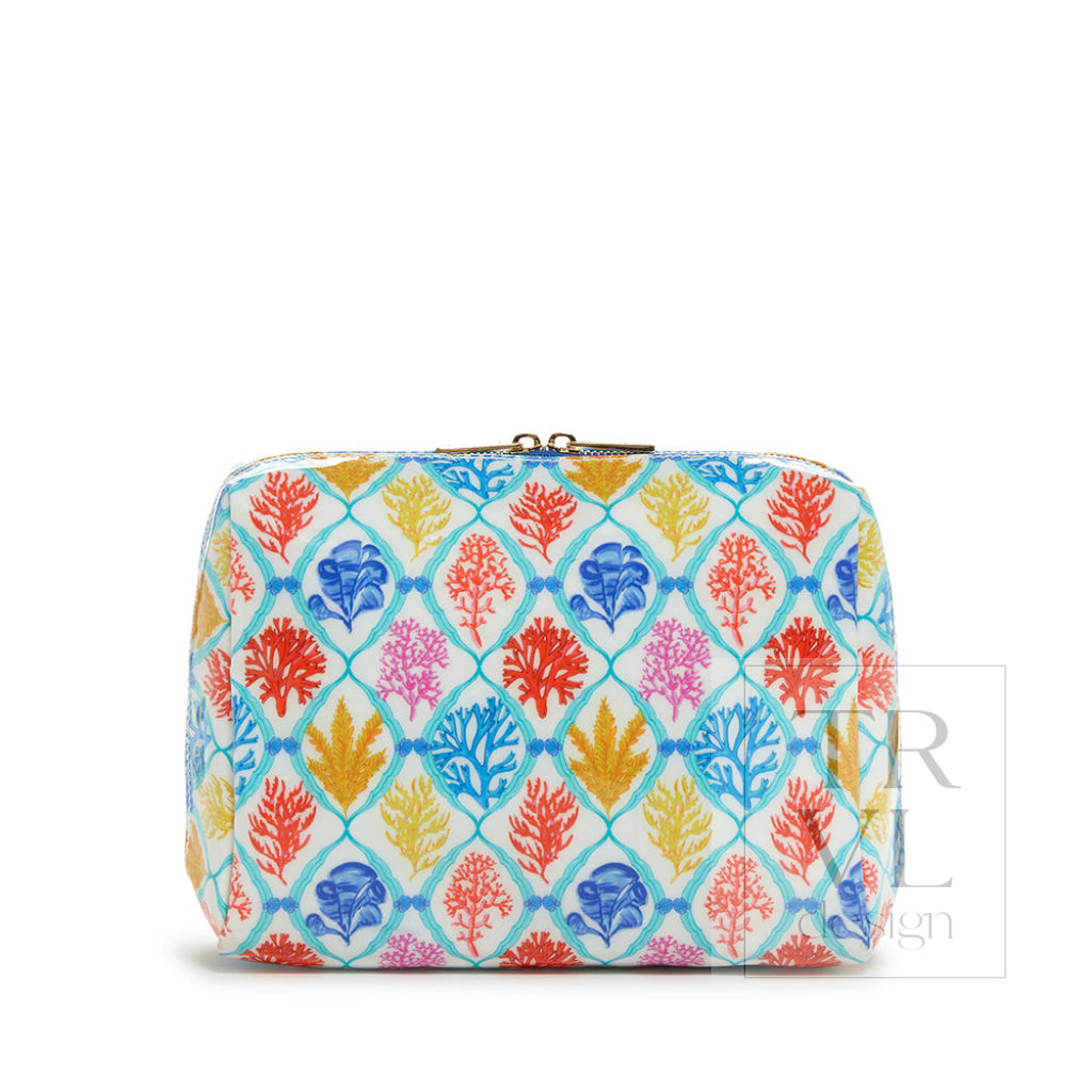Luxe Gloss Double Zip Lg - Aqua Coral Cosmetic & Toiletry Bags