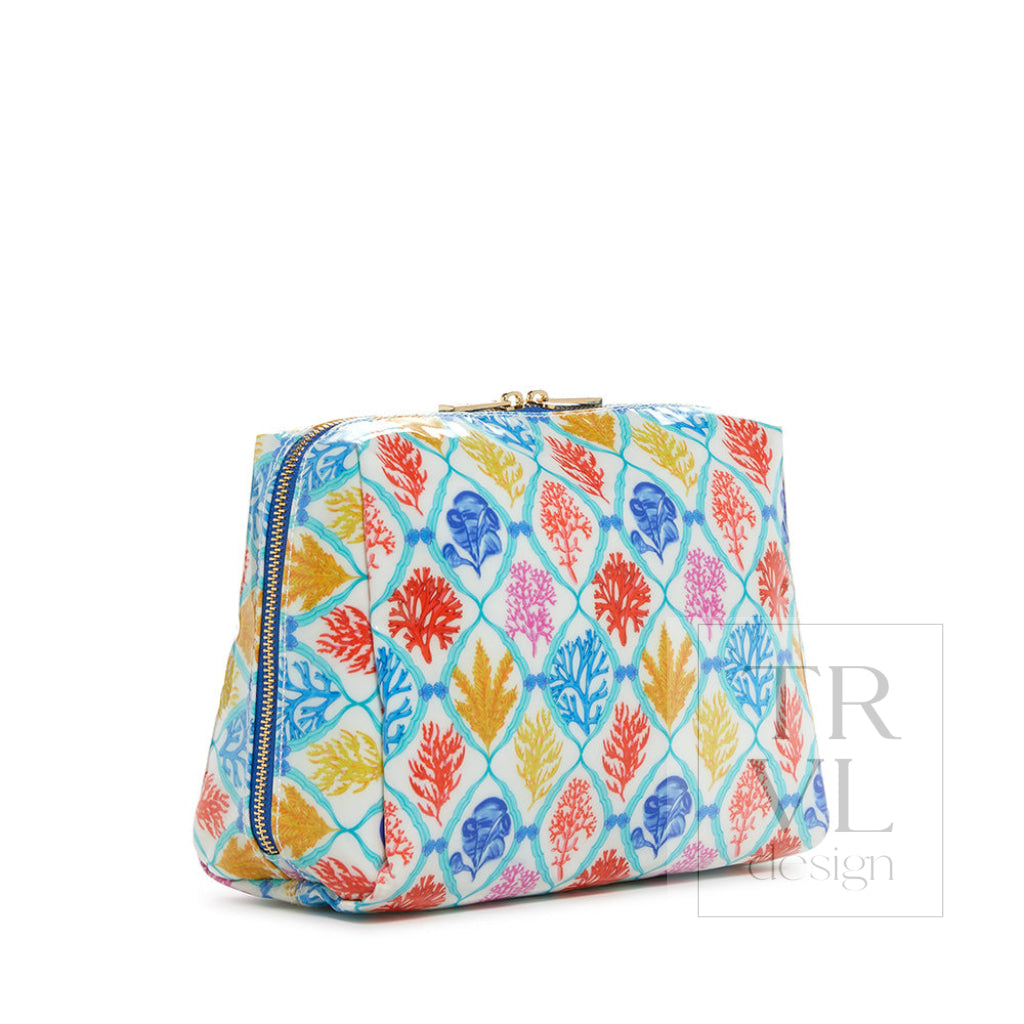 Luxe Gloss Double Zip Lg - Aqua Coral Cosmetic & Toiletry Bags