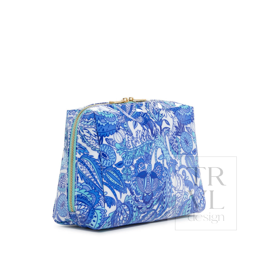Luxe Gloss Double Zip Lg - Blue Paisley Cosmetic & Toiletry Bags