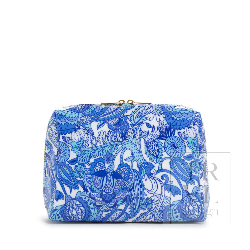 Luxe Gloss Double Zip Lg - Blue Paisley Cosmetic & Toiletry Bags