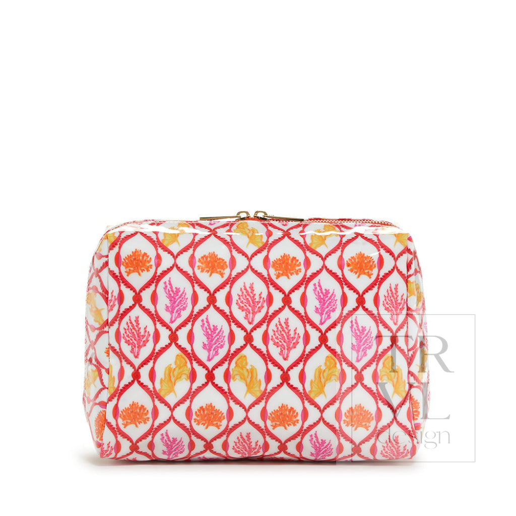 Luxe Gloss Double Zip Lg - Red Coral Cosmetic & Toiletry Bags