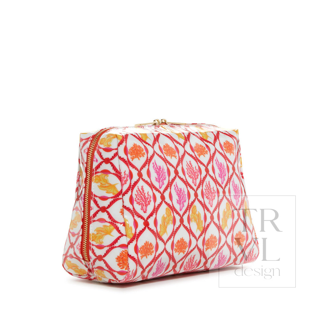 Luxe Gloss Double Zip Lg - Red Coral Cosmetic & Toiletry Bags