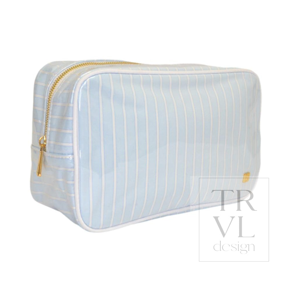 LUXE GLOSS OVERLAY XL GLAM + GO GLAM COASTAL SET - SKY STRIPE (Light Blue) - Cosmetic & Toiletry Bags