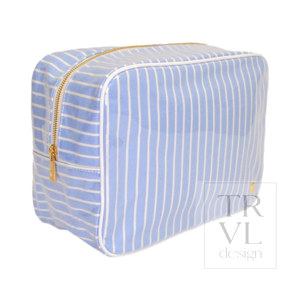 LUXE GLOSS OVERLAY XL GLAM + GO GLAM COASTAL SET - SURF STRIPE (Dark Blue) - Cosmetic & Toiletry Bags