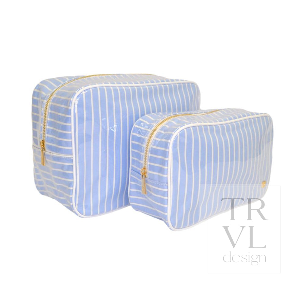 LUXE GLOSS OVERLAY XL GLAM + GO GLAM COASTAL SET - SURF STRIPE (Dark Blue) - Cosmetic & Toiletry Bags