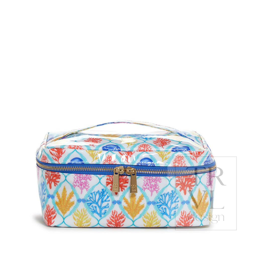 Luxe Gloss Top Handle - Aqua Coral Cosmetic & Toiletry Bags