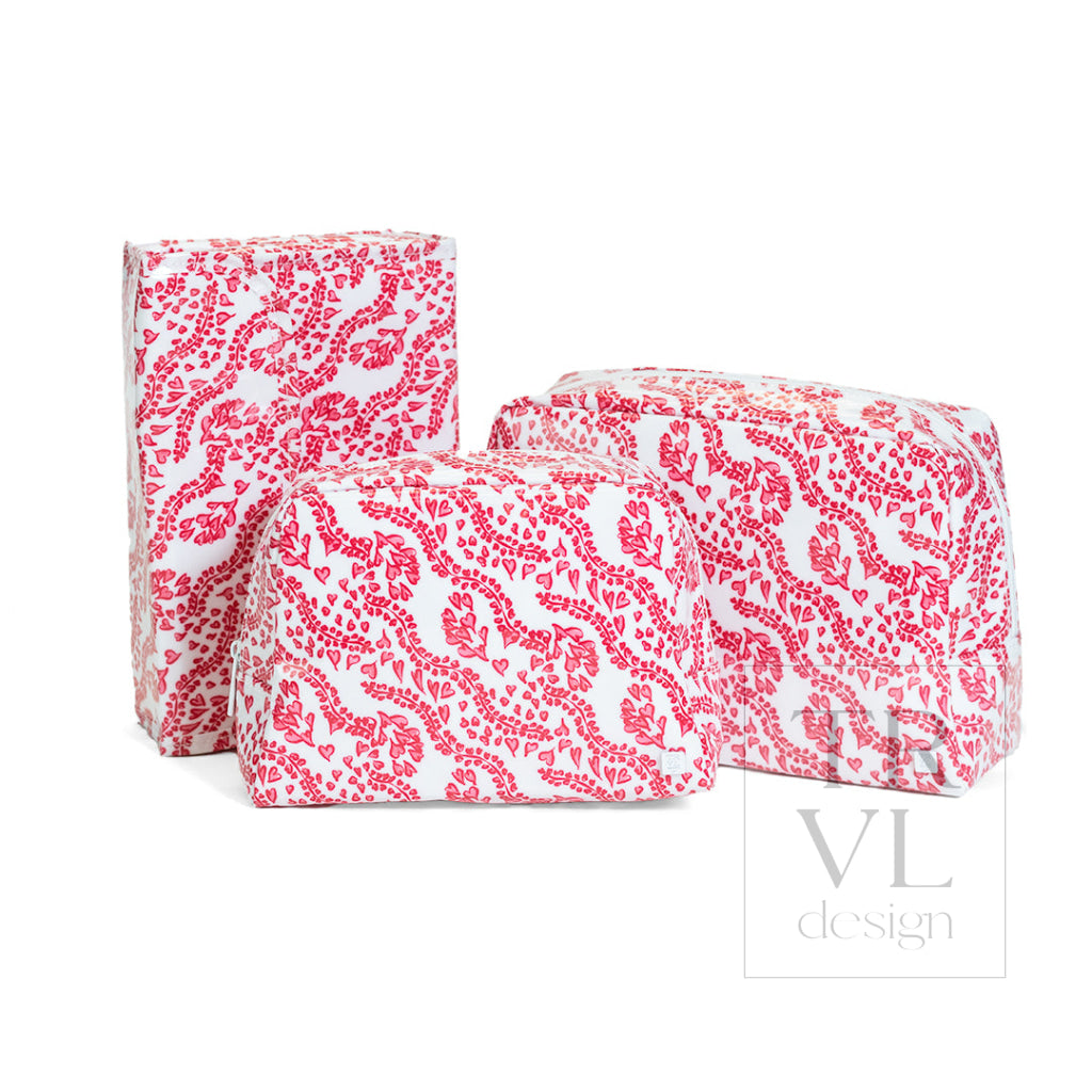 LUXE GLOSS WASH BAG SET - ALL HEART RED - Cosmetic & Toiletry Bags