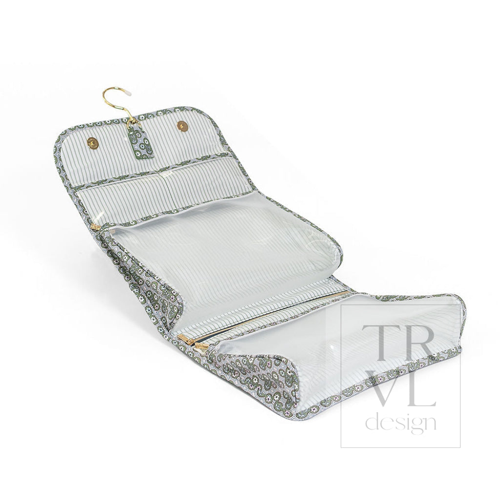 LUXE Hanging Toiletry Case SURREY with Green Pinstripe Liner - Cosmetic & Toiletry Bags