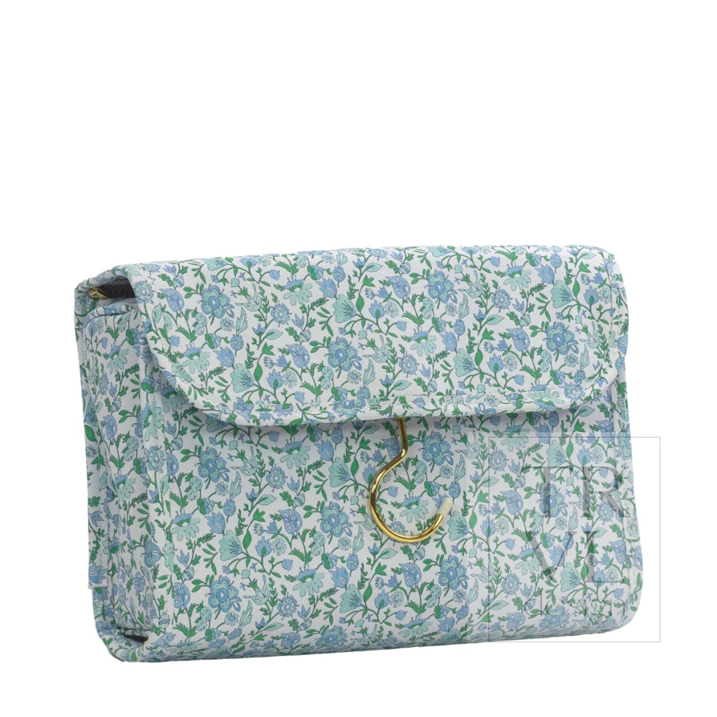 LUXE Hanging Toiletry HAMPTONS FLORAL with Chambray Pinstripe Liner - Cosmetic & Toiletry Bags