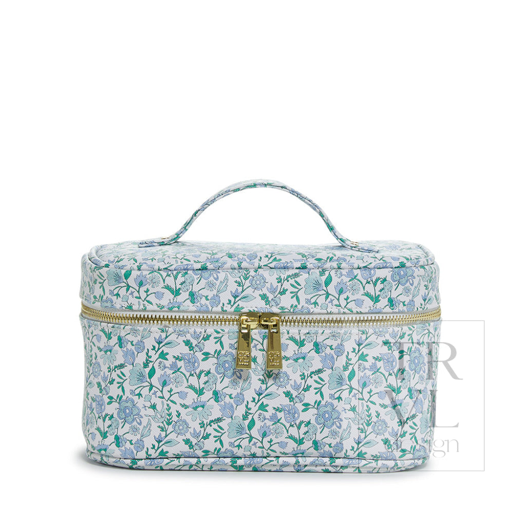 LUXE TRAIN 2 - Cosmetic Case HAMPTONS FLORAL with Chambray Pinstripe Liner - Cosmetic & Toiletry Bags