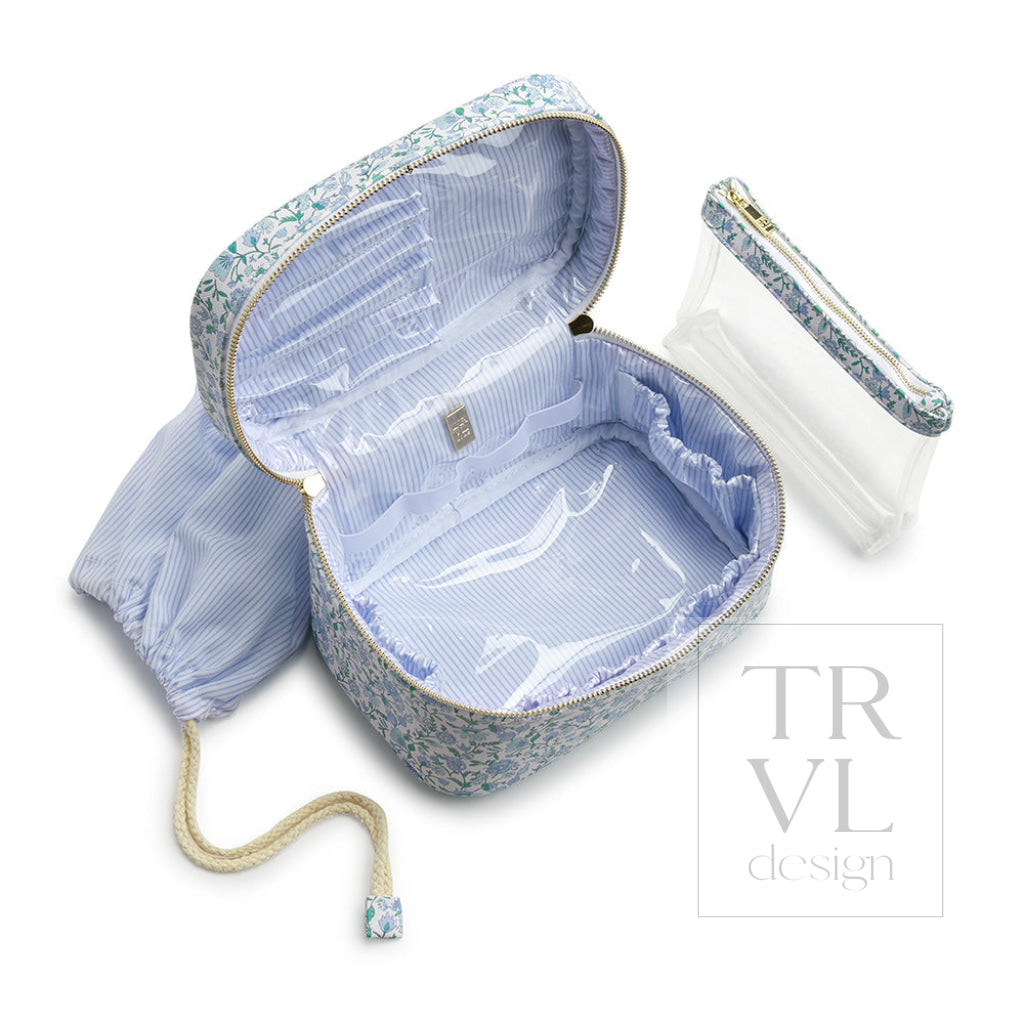 LUXE TRAIN 2 - Cosmetic Case HAMPTONS FLORAL with Chambray Pinstripe Liner - Cosmetic & Toiletry Bags
