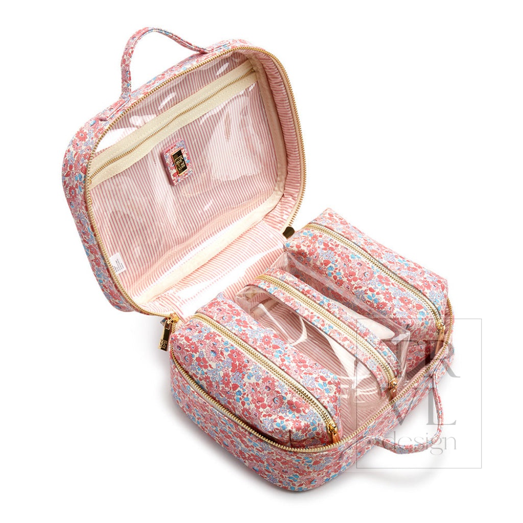 Luxe Trvl2 Cosmetic Toiletry Case - Marseille With Pink Pinstripe Liner* New!