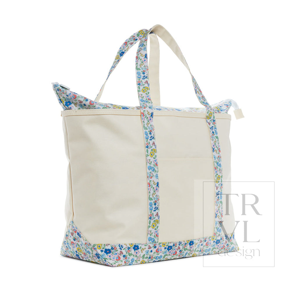 Maxi Tote - Coated Canvas Large Natural With Posies Trim