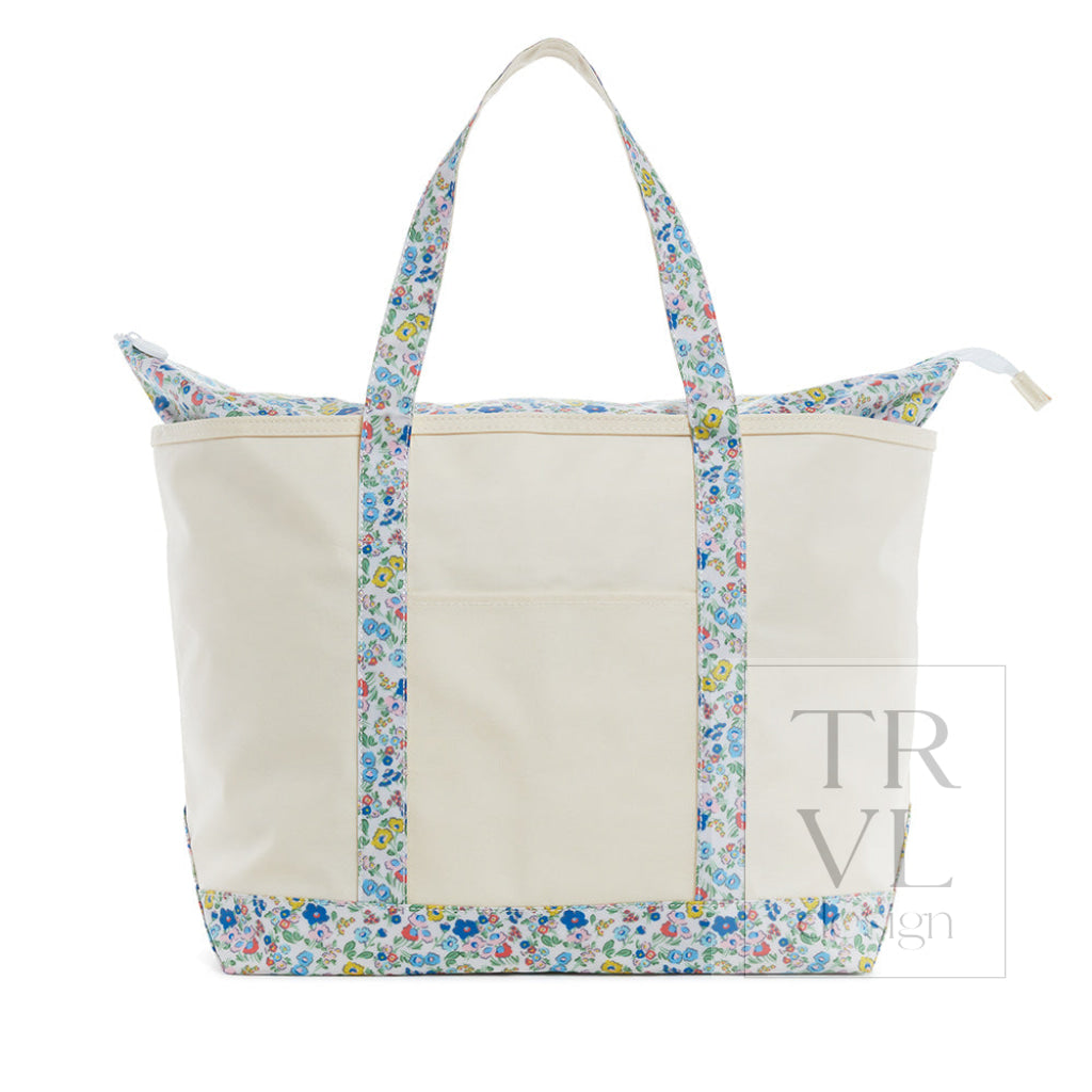 Maxi Tote - Coated Canvas Large Natural With Posies Trim