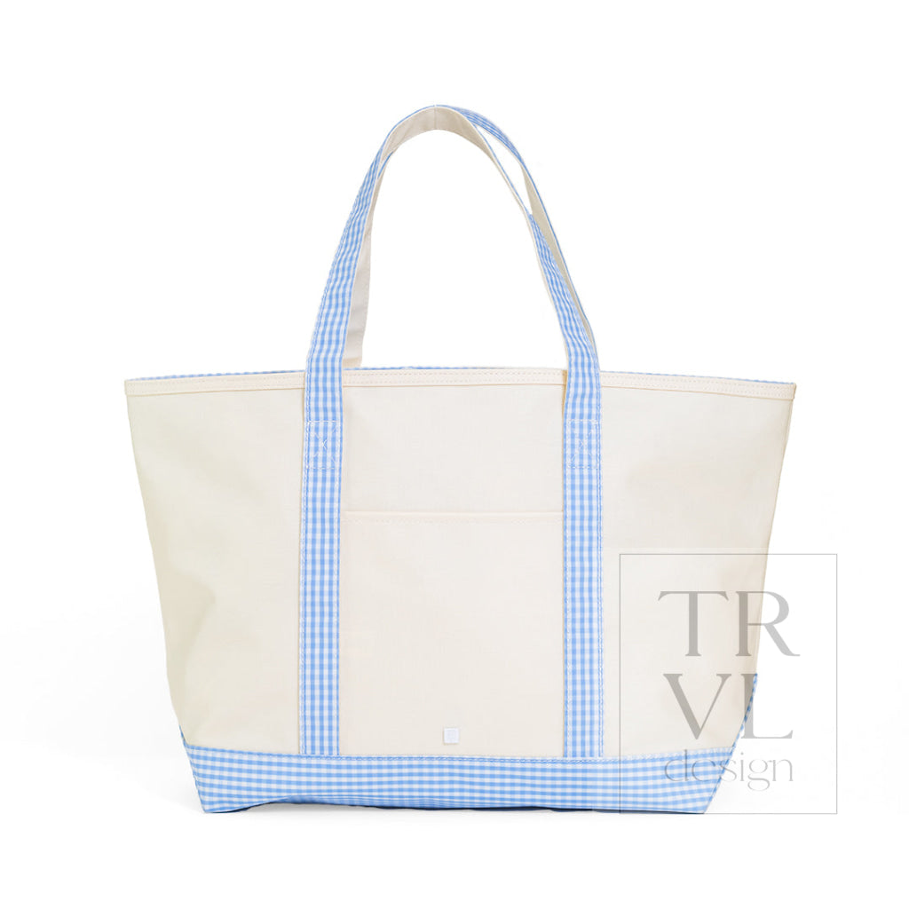 MAXI TOTE - COATED CANVAS NATURAL with SKY TRIM - Tote Bags