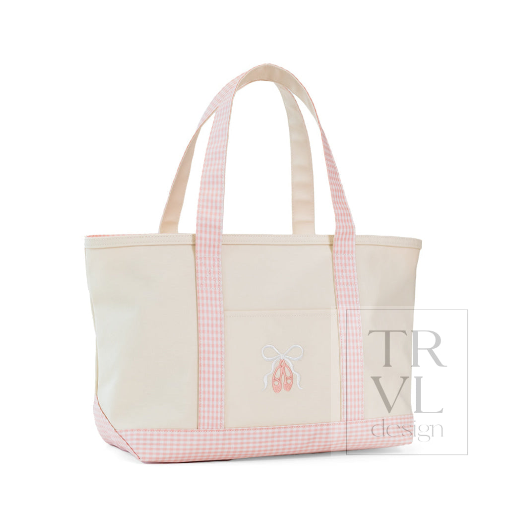MEDIUM TOTE - COATED CANVAS NATURAL with BALLET TAFFY TRIM - Tote Bags