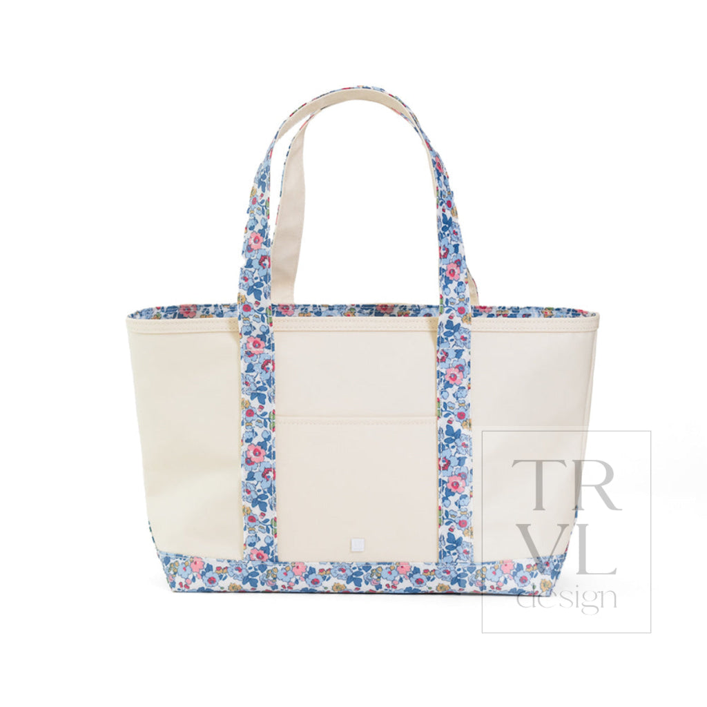 MEDIUM TOTE - COATED CANVAS NATURAL with BRIDGEHAMPTON TRIM - Tote Bags