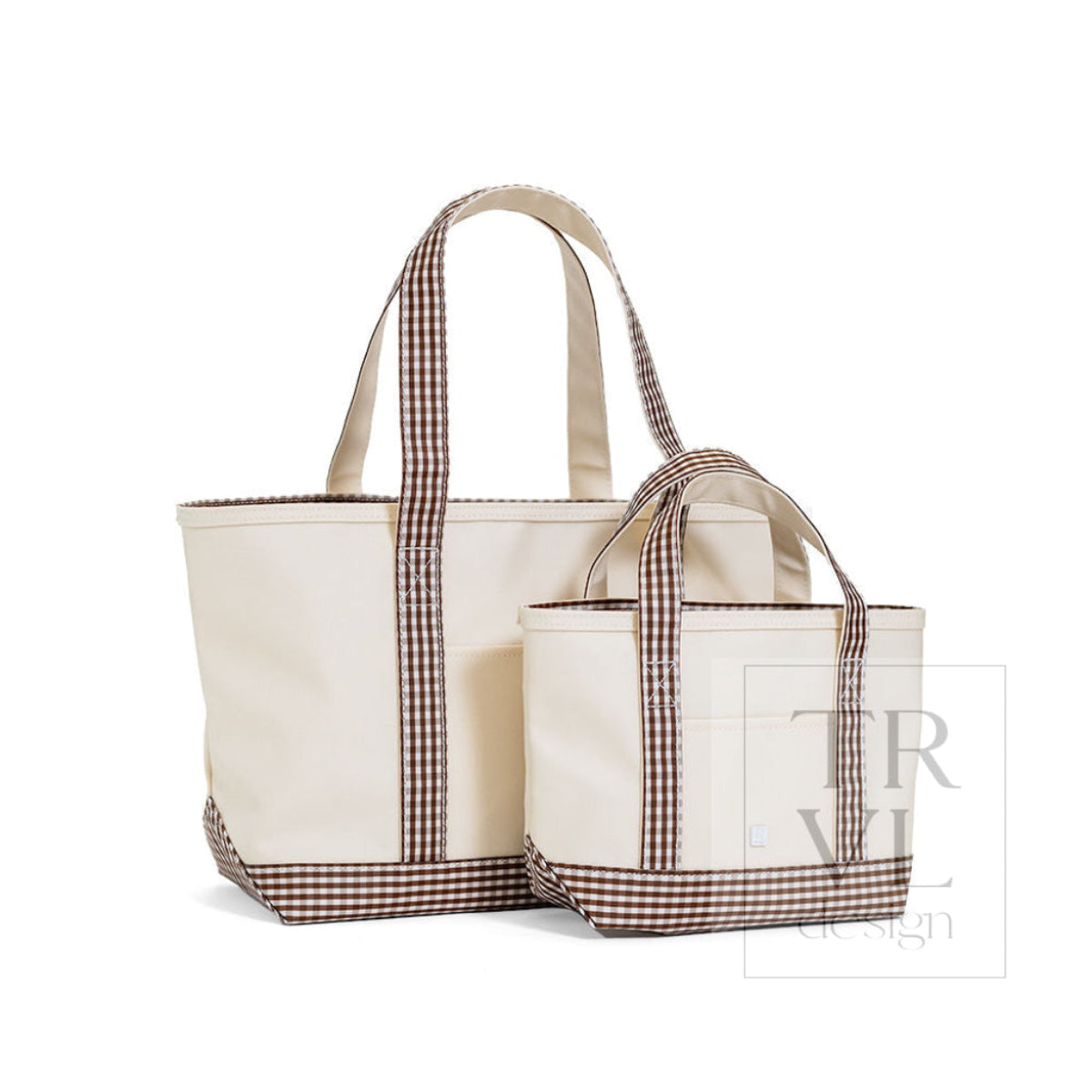 MEDIUM TOTE - COATED CANVAS NATURAL with GINGHAM COCO TRIM - Tote Bags