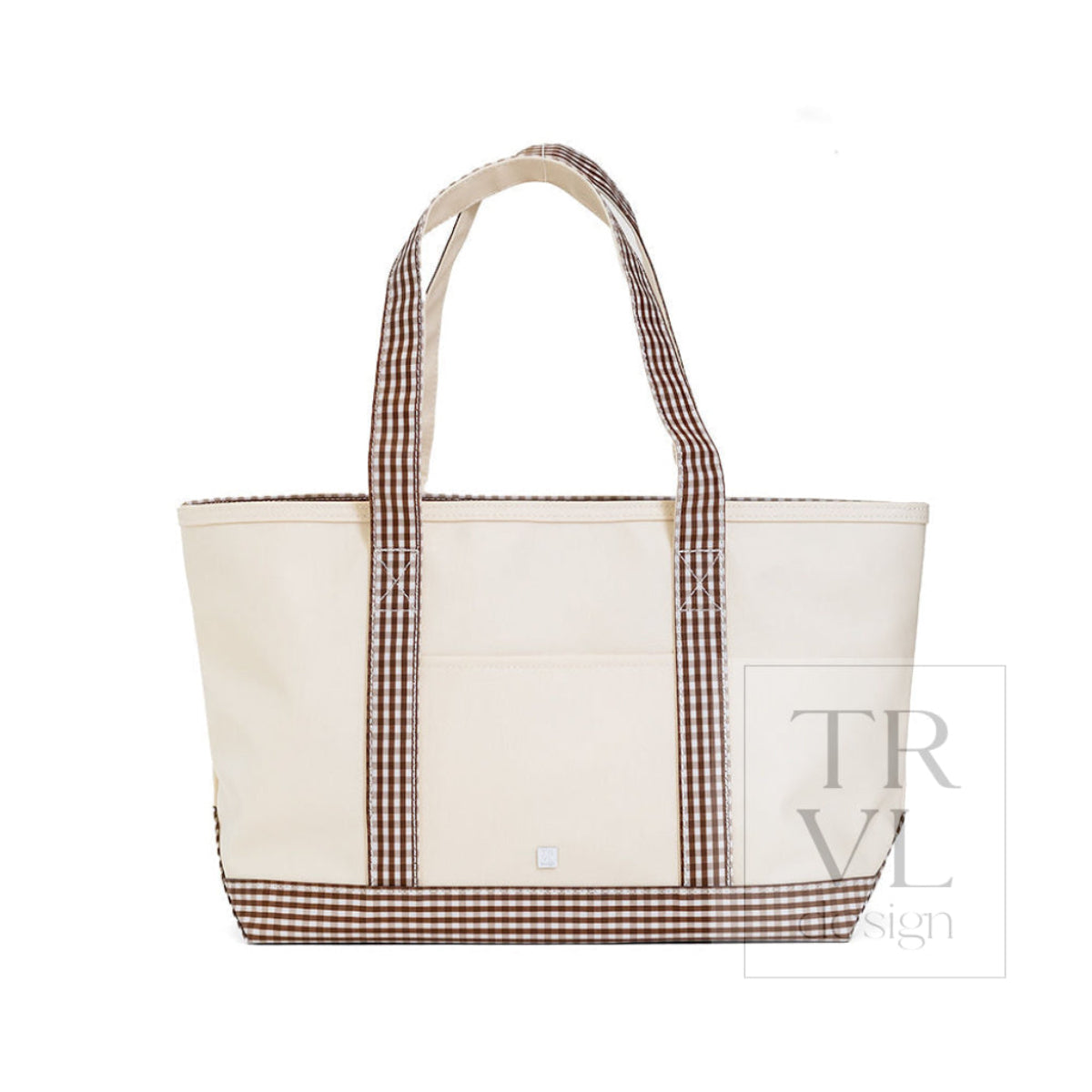 MEDIUM TOTE - COATED CANVAS NATURAL with GINGHAM COCO TRIM - Tote Bags