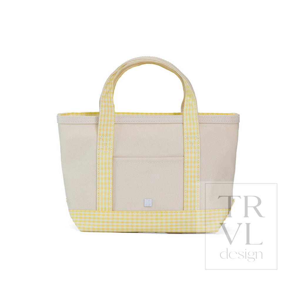 MINI TOTE - COATED CANVAS NATURAL With GINGHAM BUTTERCUP TRIM - Tote Bags