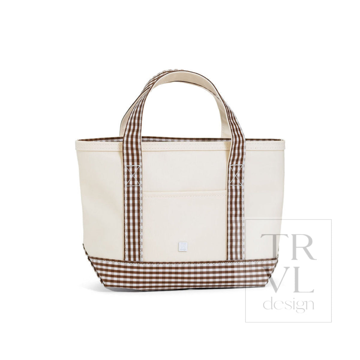 MINI TOTE - COATED CANVAS NATURAL With GINGHAM COCO TRIM - Tote Bags