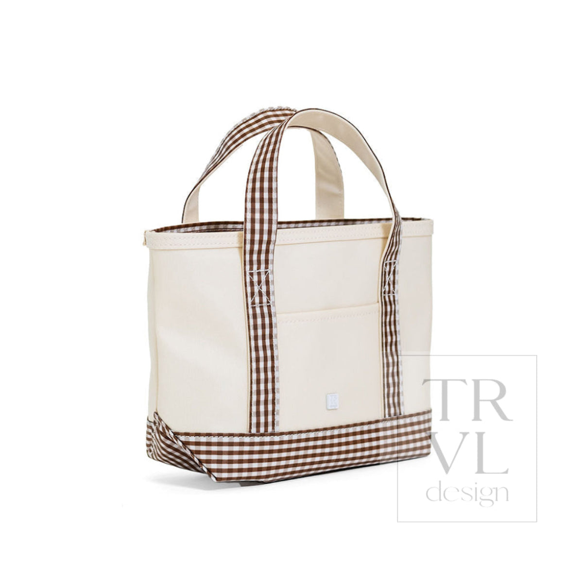 MINI TOTE - COATED CANVAS NATURAL With GINGHAM COCO TRIM - Tote Bags