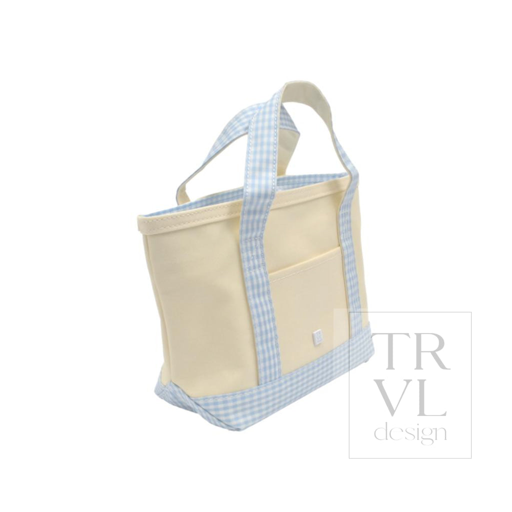 MINI TOTE - COATED CANVAS NATURAL With GINGHAM MIST TRIM - Tote Bags