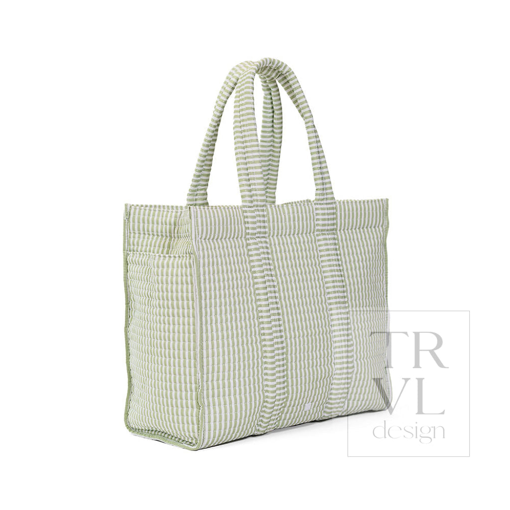 QUILTED GO GO TOTE - PIMLICO STRIPE SAGE - Tote Bags