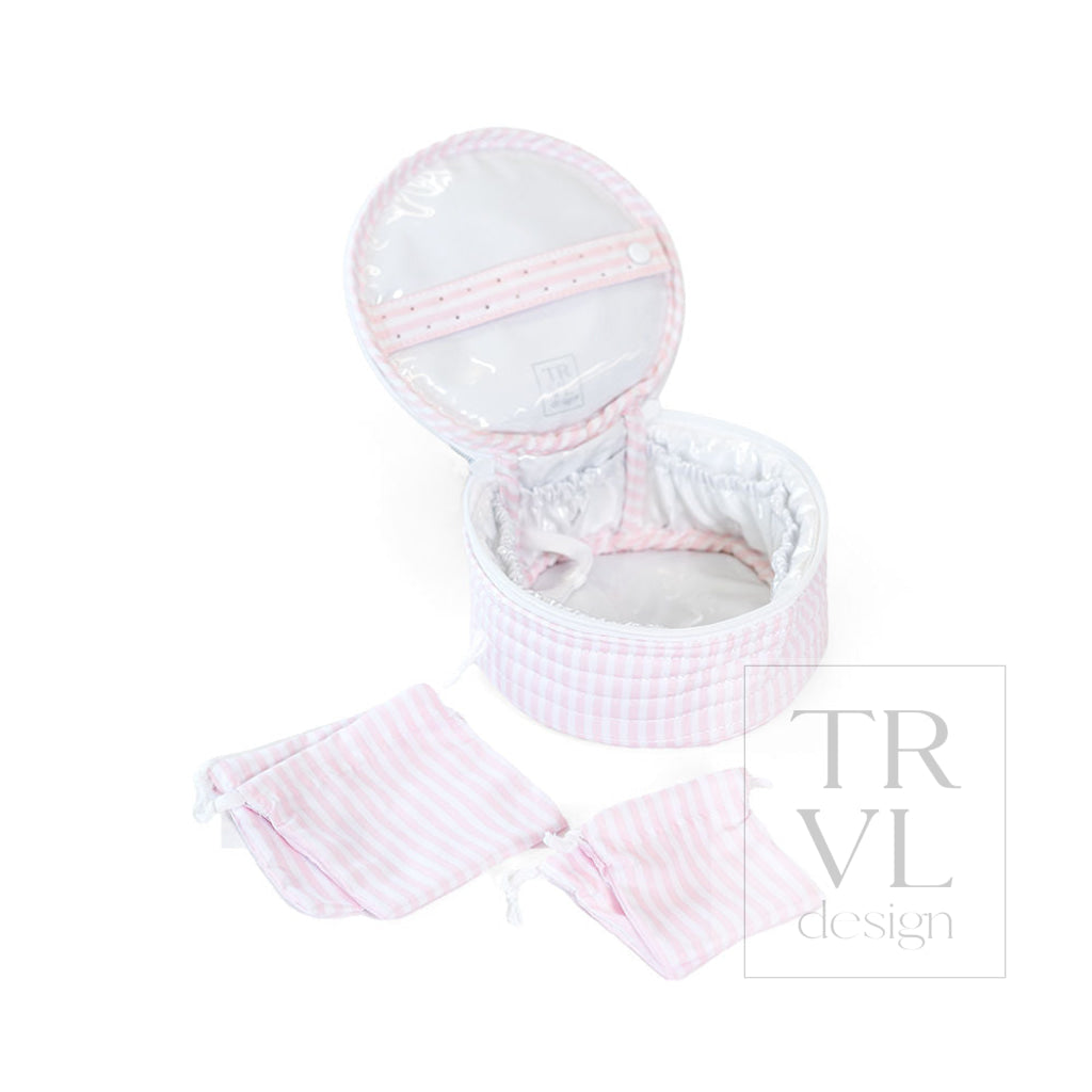 QUILTED JEWEL ROUND - PIMLICO STRIPE PINK - Jewelry Holders