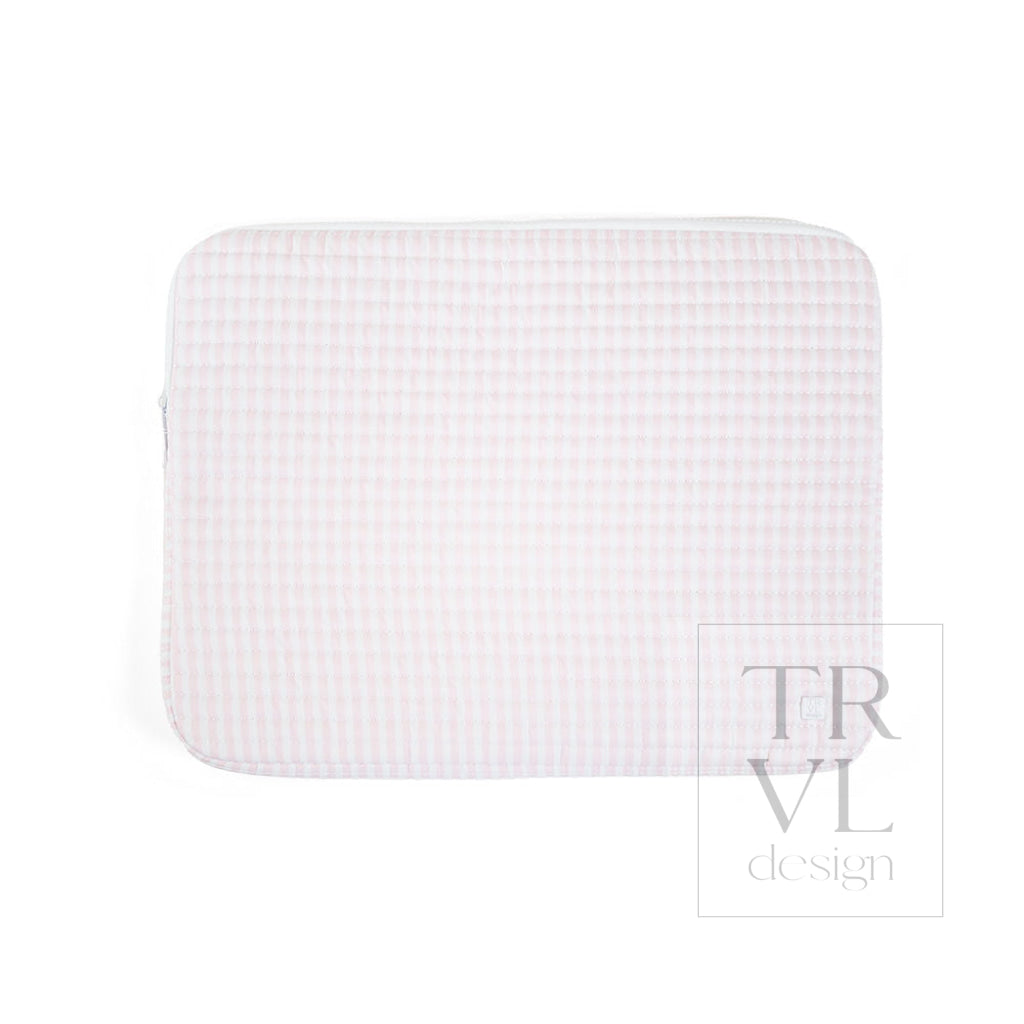 QUILTED LAPTOP SLEEVE - PIMLICO STRIPE PINK - Travel Pouches