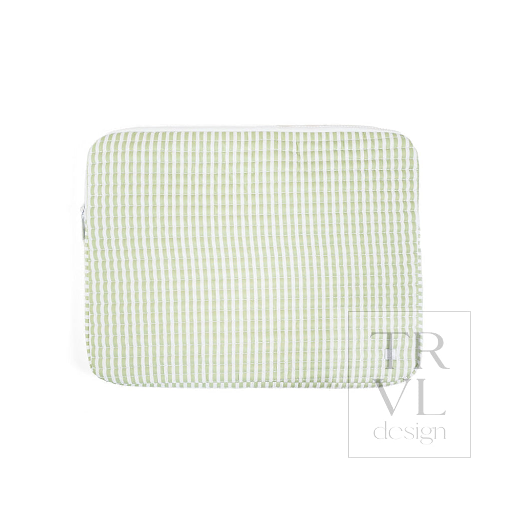QUILTED LAPTOP SLEEVE - PIMLICO STRIPE SAGE - Travel Pouches