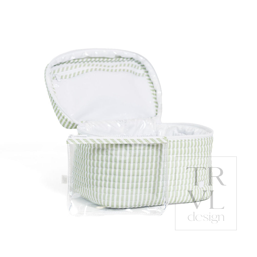 QUILTED TRAIN SET - PIMLICO STRIPE SAGE - Cosmetic & Toiletry Bags