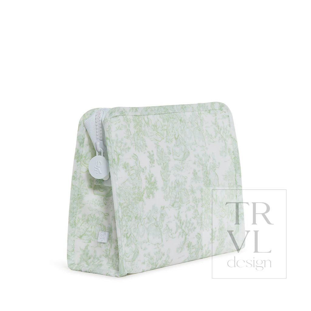 Roadie Medium - Bunny Toile Green Zip Pouch *New!