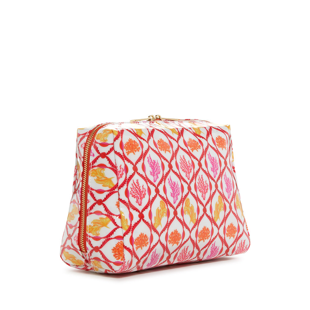 Luxe Gloss Double Zip Lg - Red Coral Cosmetic & Toiletry Bags