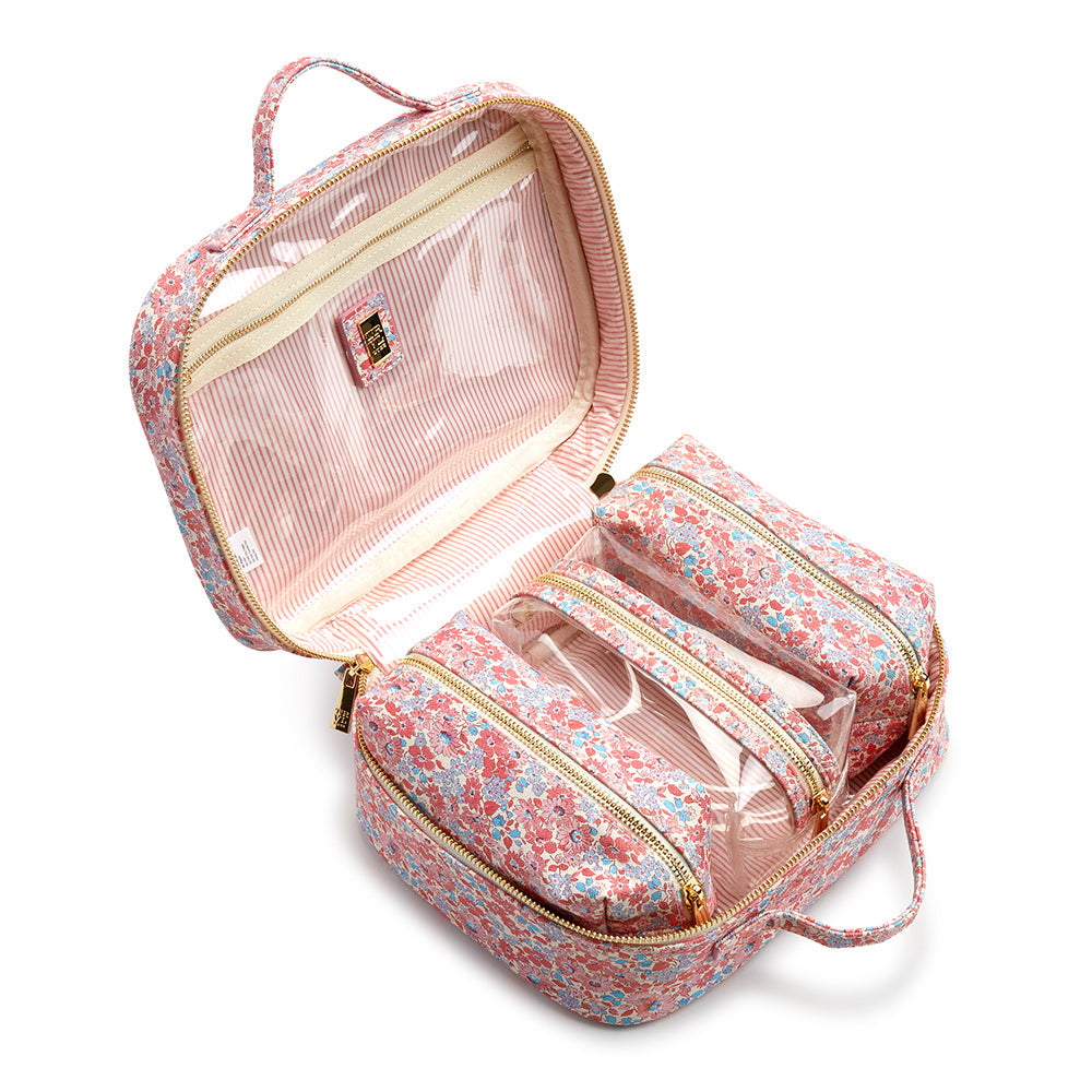 Luxe Trvl2 Cosmetic Toiletry Case - Marseille With Pink Pinstripe Liner* New!