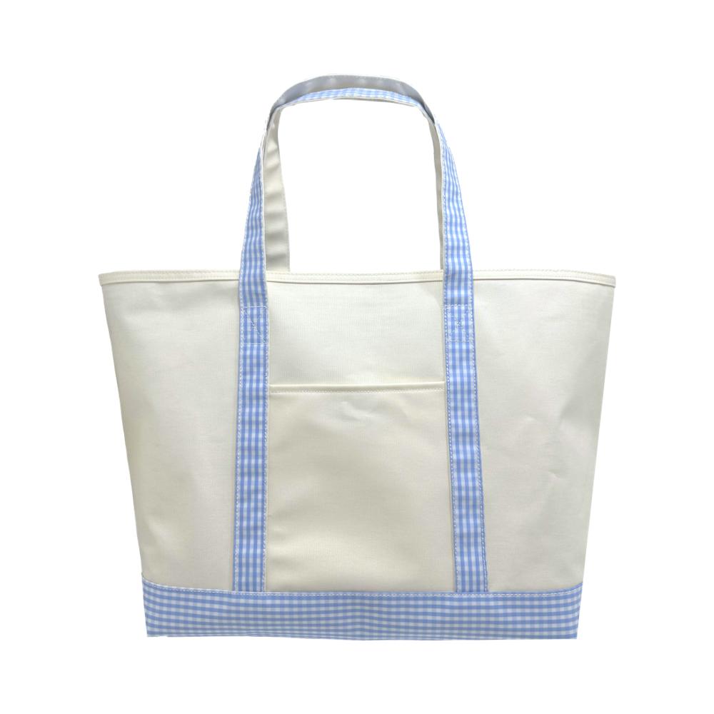 Maxi Tote - Coated Canvas Large Natural With Gingham Sky Trim