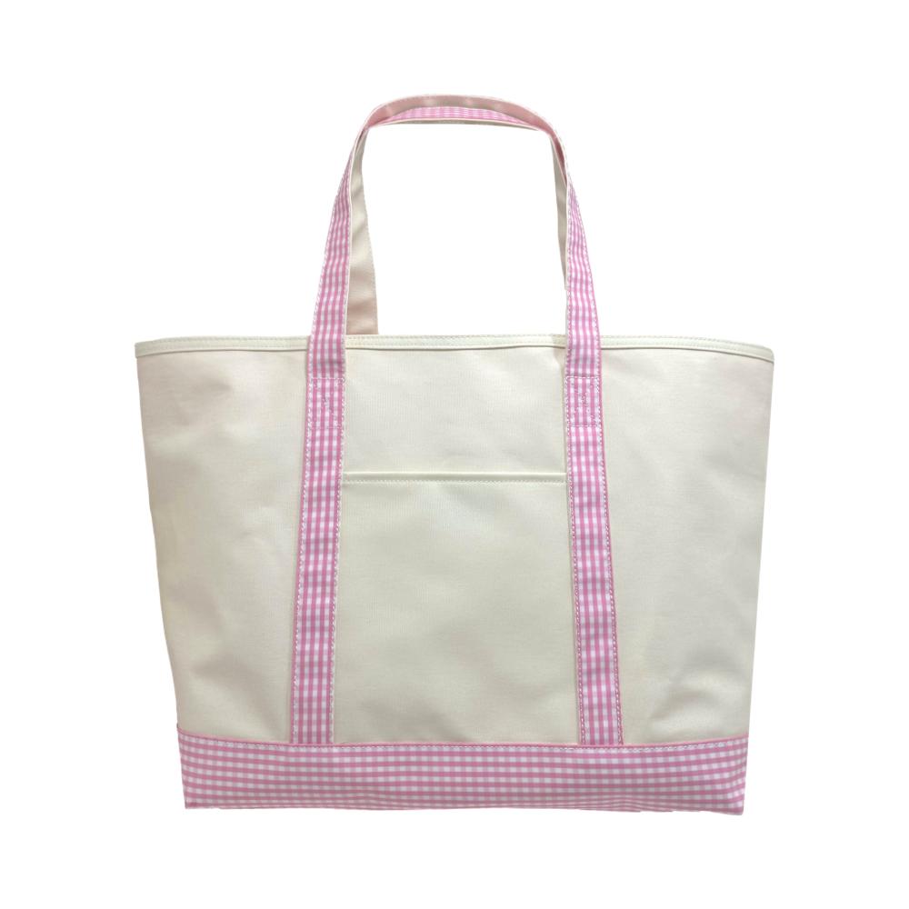 Maxi Tote - Coated Canvas Large Natural With Gingham Pink Trim