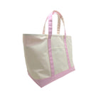 Maxi Tote - Coated Canvas Large Natural With Gingham Pink Trim