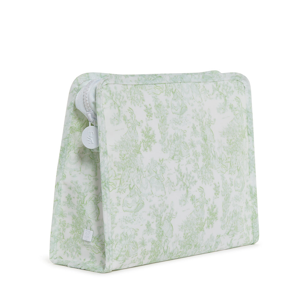 Roadie Large - Bunny Toile Green Zip Pouch *New!