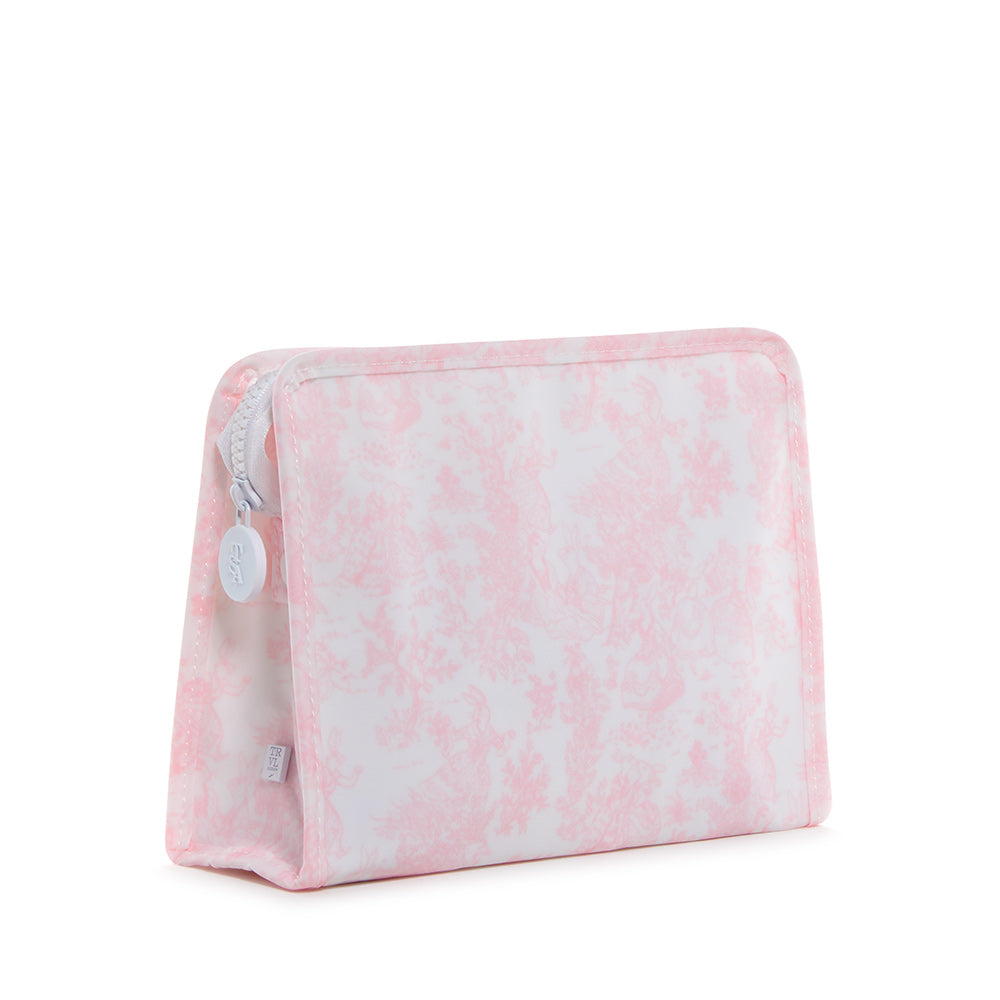 Roadie Medium - Bunny Toile Pink Zip Pouch *New!