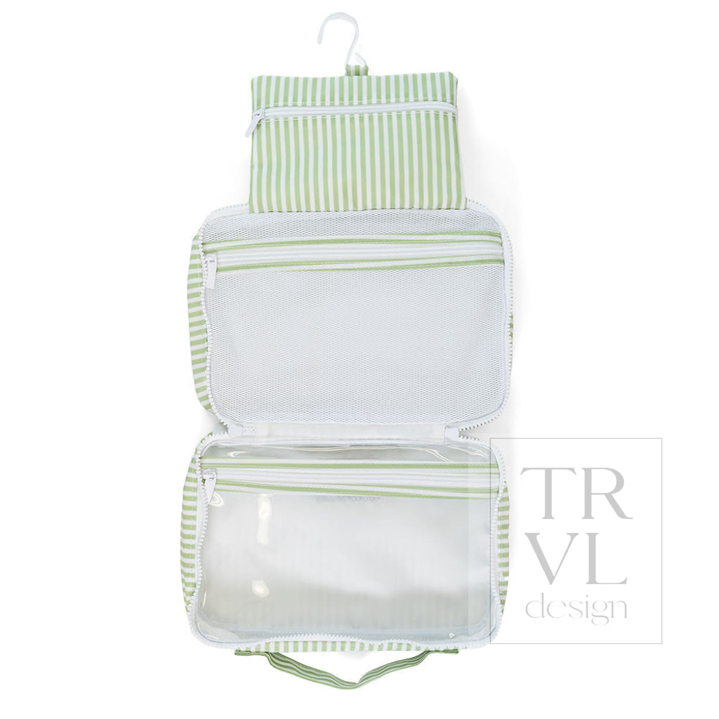 BUNDLE UP2 Hanging Toiletry Bag - PIMLICO STRIPE SAGE - Cosmetic & Toiletry Bags