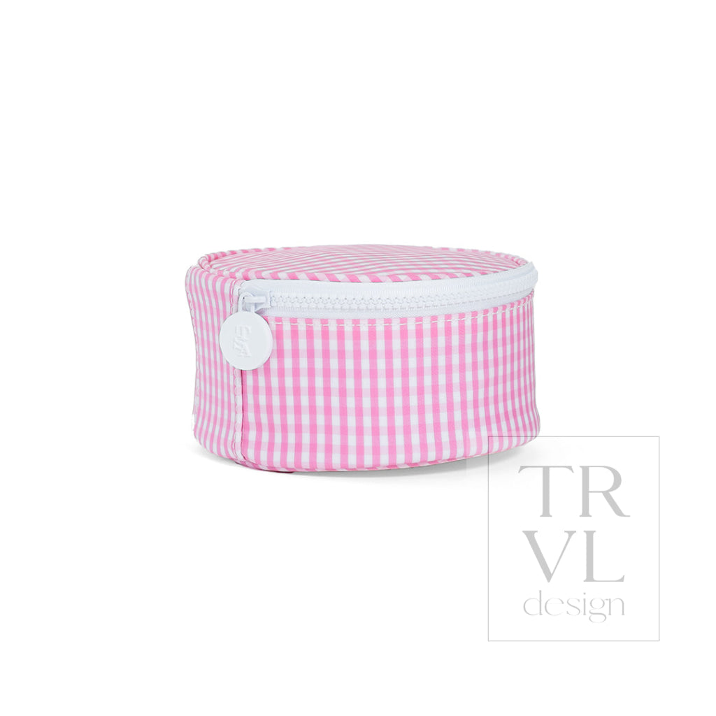 JEWEL ROUND CASE - GINGHAM PINK - Jewelry Holders