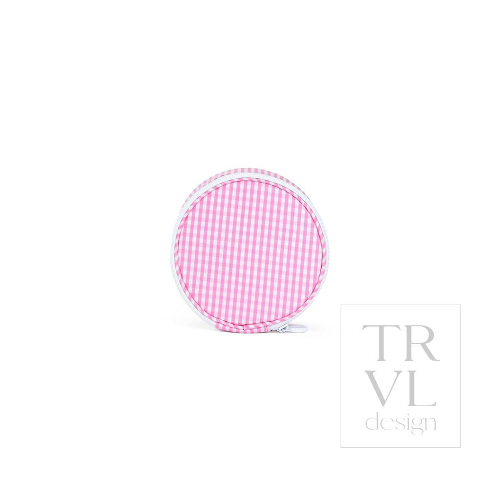JEWEL ROUND CASE - GINGHAM PINK - Jewelry Holders