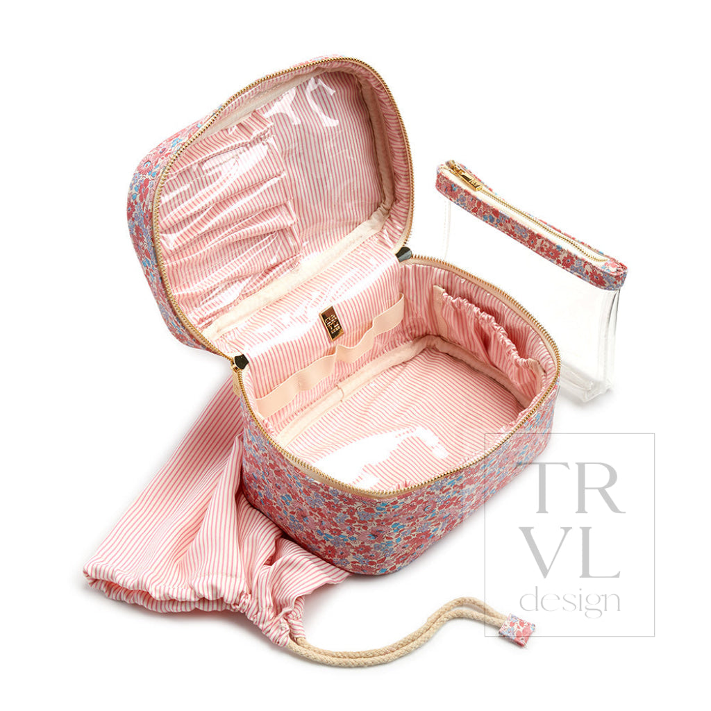 Luxe Marseille Train 2 - Cosmetic Bag With Pink Pinstripe Liner *New!