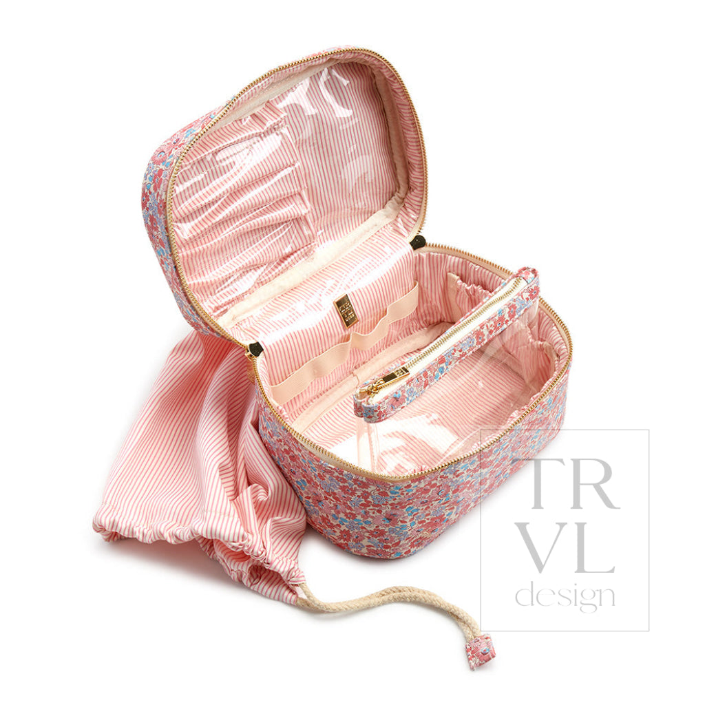 Luxe Marseille Train 2 - Cosmetic Bag With Pink Pinstripe Liner *New!