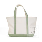 MAXI TOTE - COATED CANVAS Large NATURAL With GINGHAM MOSS TRIM - Tote Bags